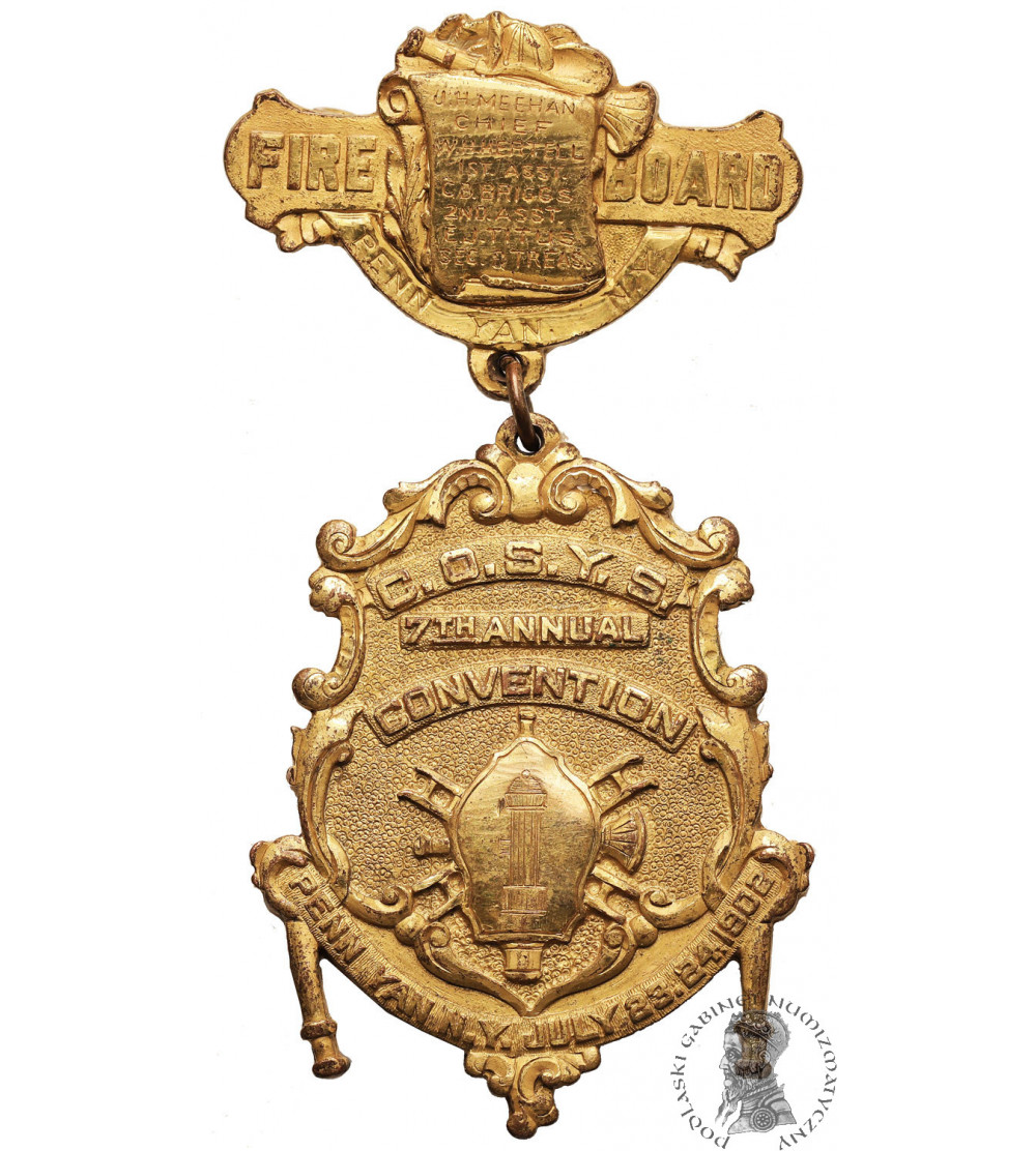 USA, Penn Yan, New York State. Fire Board badge, July 23 -24, 1902, C.O.S.Y.S.  - VINTAGE