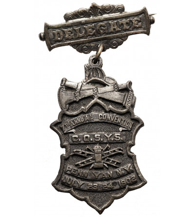 USA, Penn Yan, New York State. Fire Department Delegate Badge to C.O.S.Y.S. 7th Annual Convention 1902 - VINTAGE