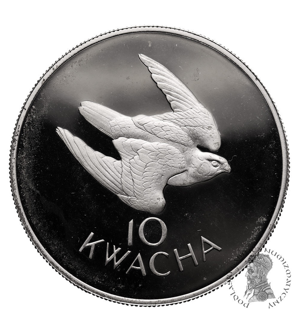 Zambia. 10 Kwacha 1979, Taita Falcon, series: Conservation - Proof