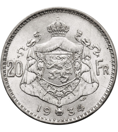 Belgium, Albert I (1909-1934). 20 Francs 1934, DER BELGEN