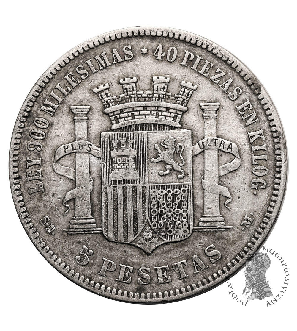 Spain, Provisional Government (1868-1871). 5 Pesetas 1870 (70) SN-M