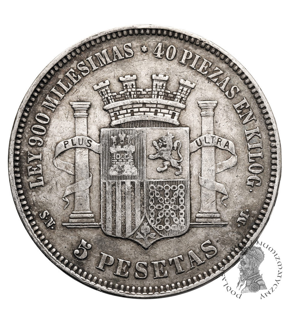 Spain, Provisional Government (1868-1871). 5 Pesetas 1870 (70) SN-M