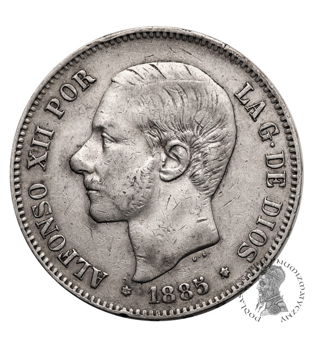 Hiszpania, Alfonso XII (1874-1885). 5 Pesetas 1885 (87) MS-M