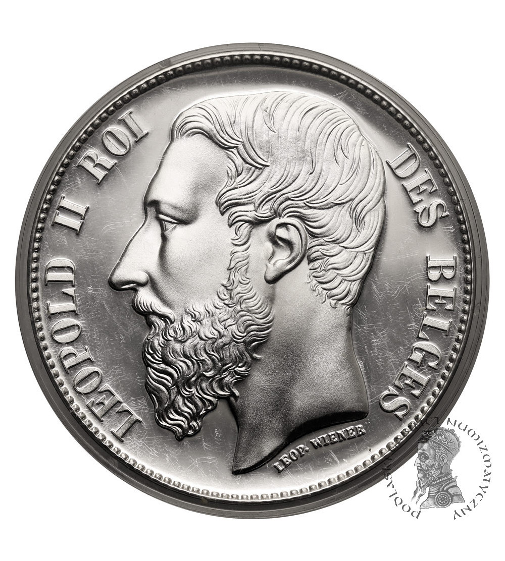 Belgia, Leopold II (1865-1909). 5 franków 1865, Oficjalne Nowe Bicie (Restrike) - Proof