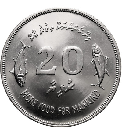 Maldives. 20 Rufiyaa, AH 1397 / 1977 AD, F.A.O.