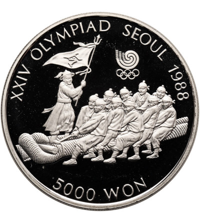 South Korea, Republic (since 1948). 5000 Won 1986, XXIV Seoul Olympic Games 1988, Tug of War - Proof