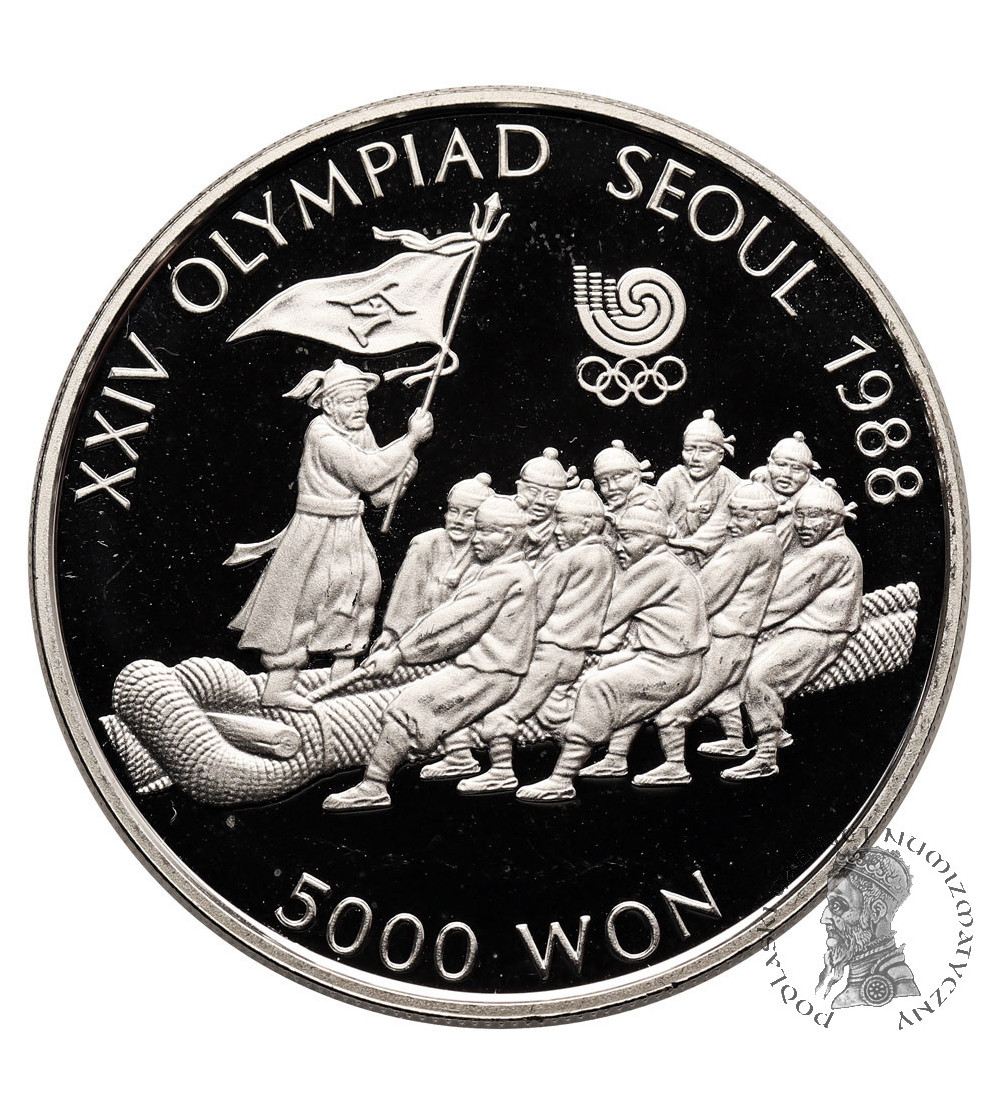 South Korea, Republic (since 1948). 5000 Won 1986, XXIV Seoul Olympic Games 1988, Tug of War - Proof