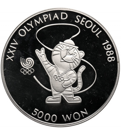 South Korea, Republic (since 1948). 5000 Won 1986, XXIV Olympic Games, Seoul 1988, Tiger Mascot - Proof