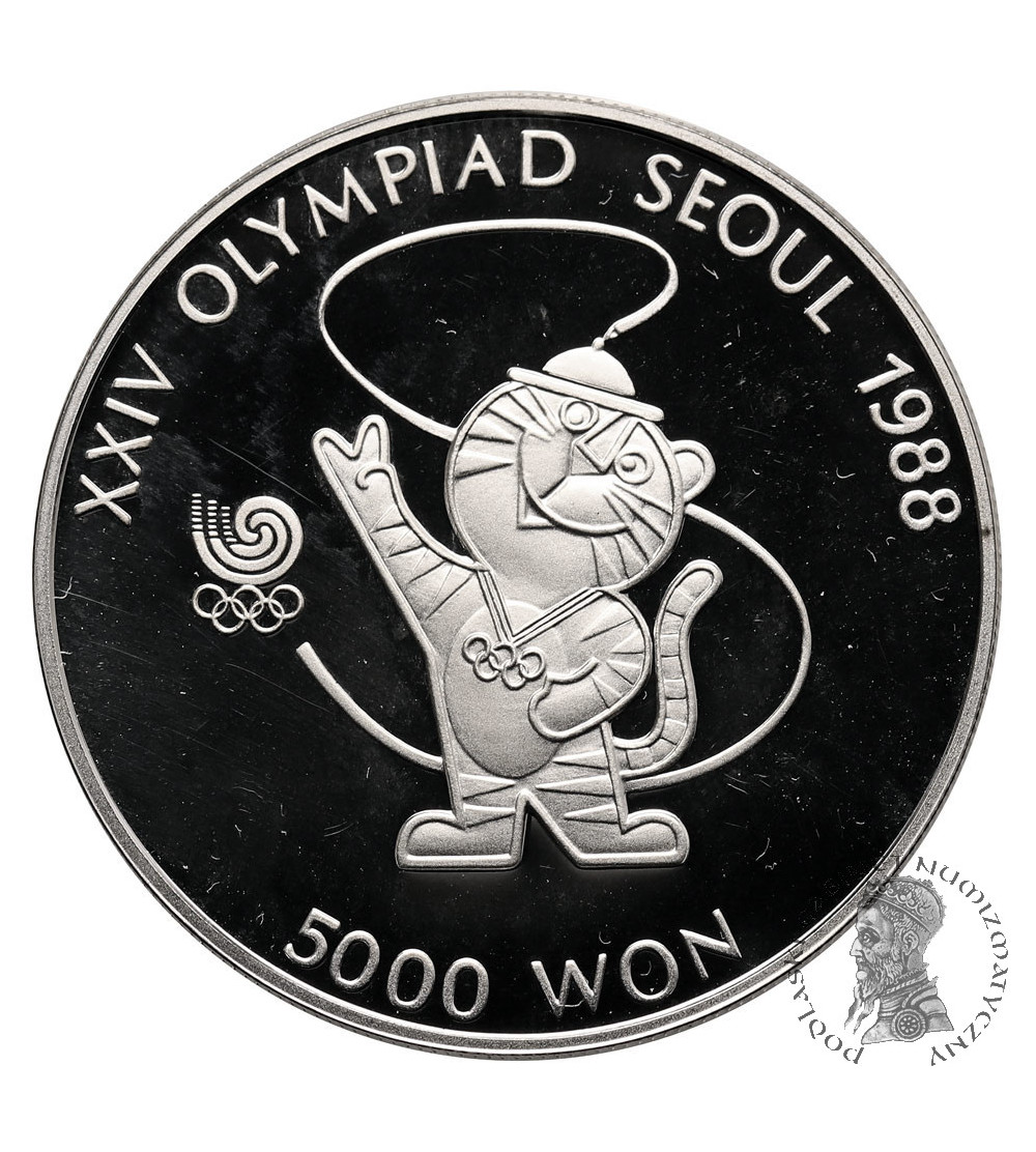 Korea Południowa, Republika (od 1948). 5000 Won 1986, XXIV Igrzyska Olimpijskie w Seulu 1988, Maskotka Tygrys - Proof