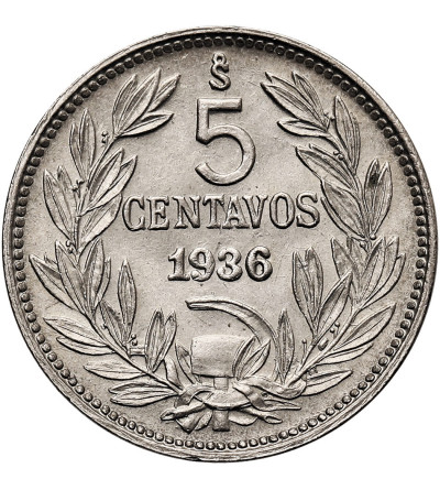 Chile, Republic. 5 Centavos 1936, Condor