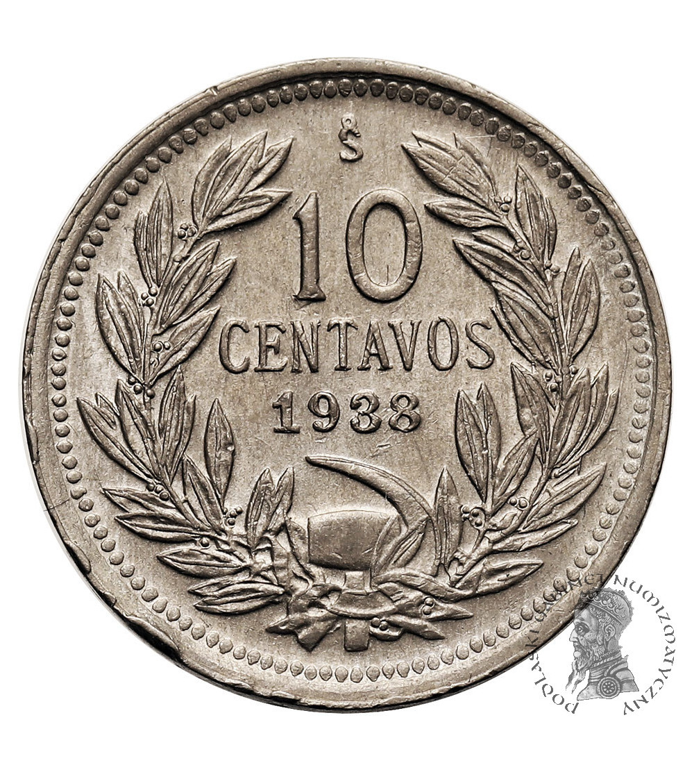 Chile, Republic. 10 Centavos 1938, Condor