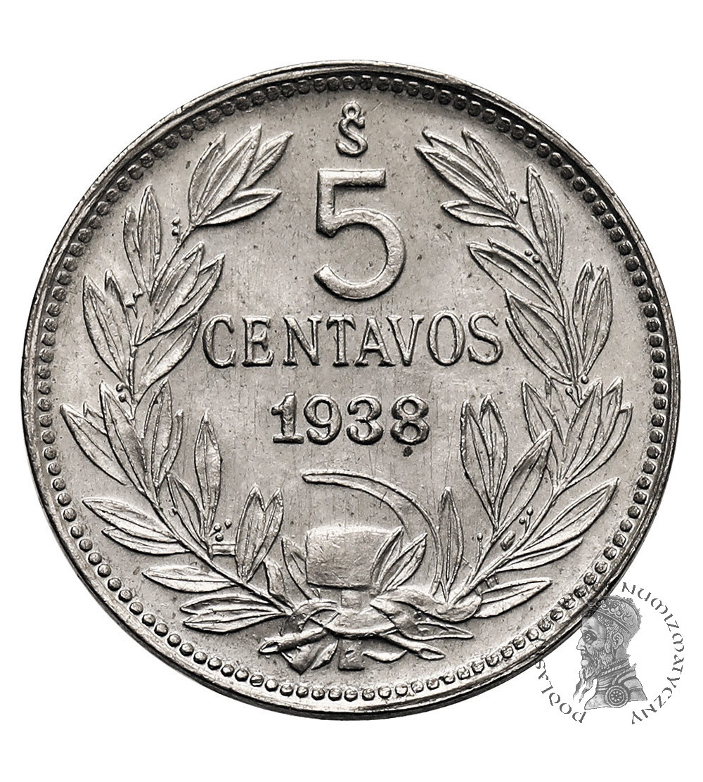 Chile, Republic. 5 Centavos 1938, Condor