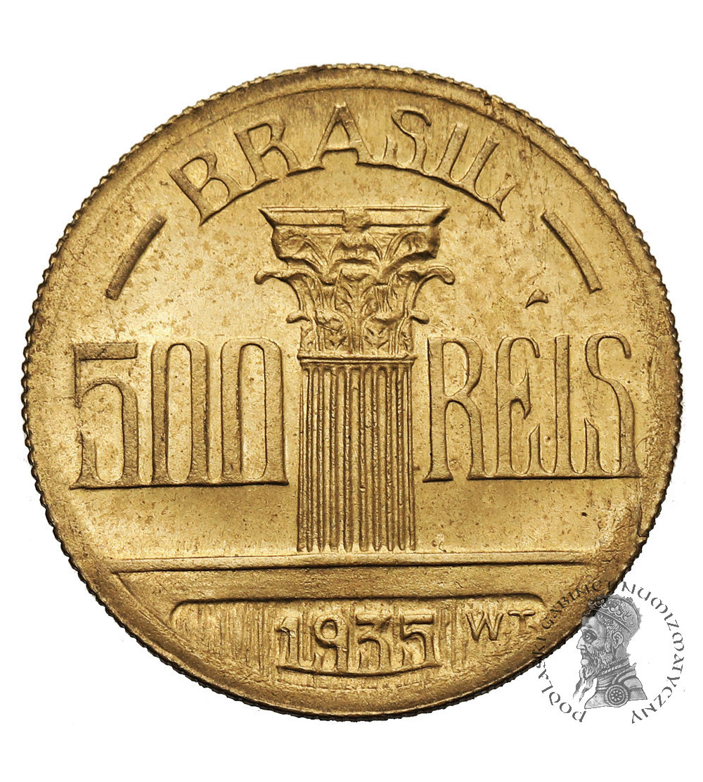 Brazil. 500 Reis 1935, Diego Antonio Feijo - Regent of Brazil