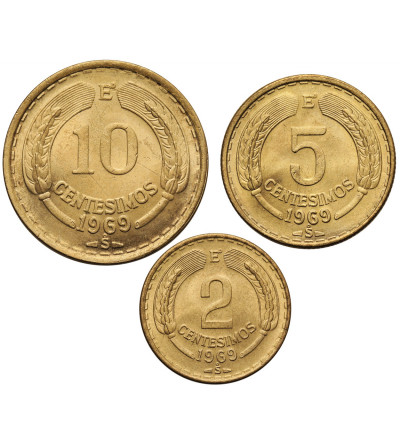 Chile, Republic. Set: 2, 5, 10 Centavos 1969, Condor - 3 pcs.