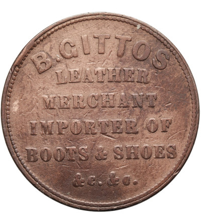 New Zealand, Auckland. 1 Penny Token 1864, B.Gittos Retail Store