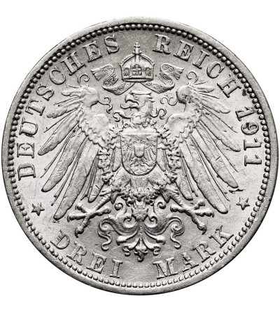 Germany. Baden, Friedrich II, 1907-1918. 3 Mark 1911 G