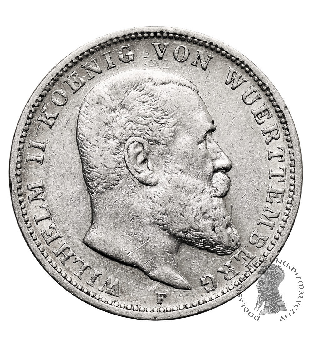 Germany. Württemberg, Wilhelm II, 1891-1918. 3 Mark 1909 F