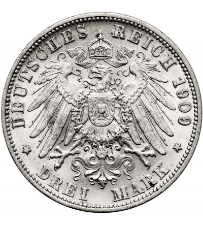 Germany. Württemberg, Wilhelm II, 1891-1918. 3 Mark 1909 F