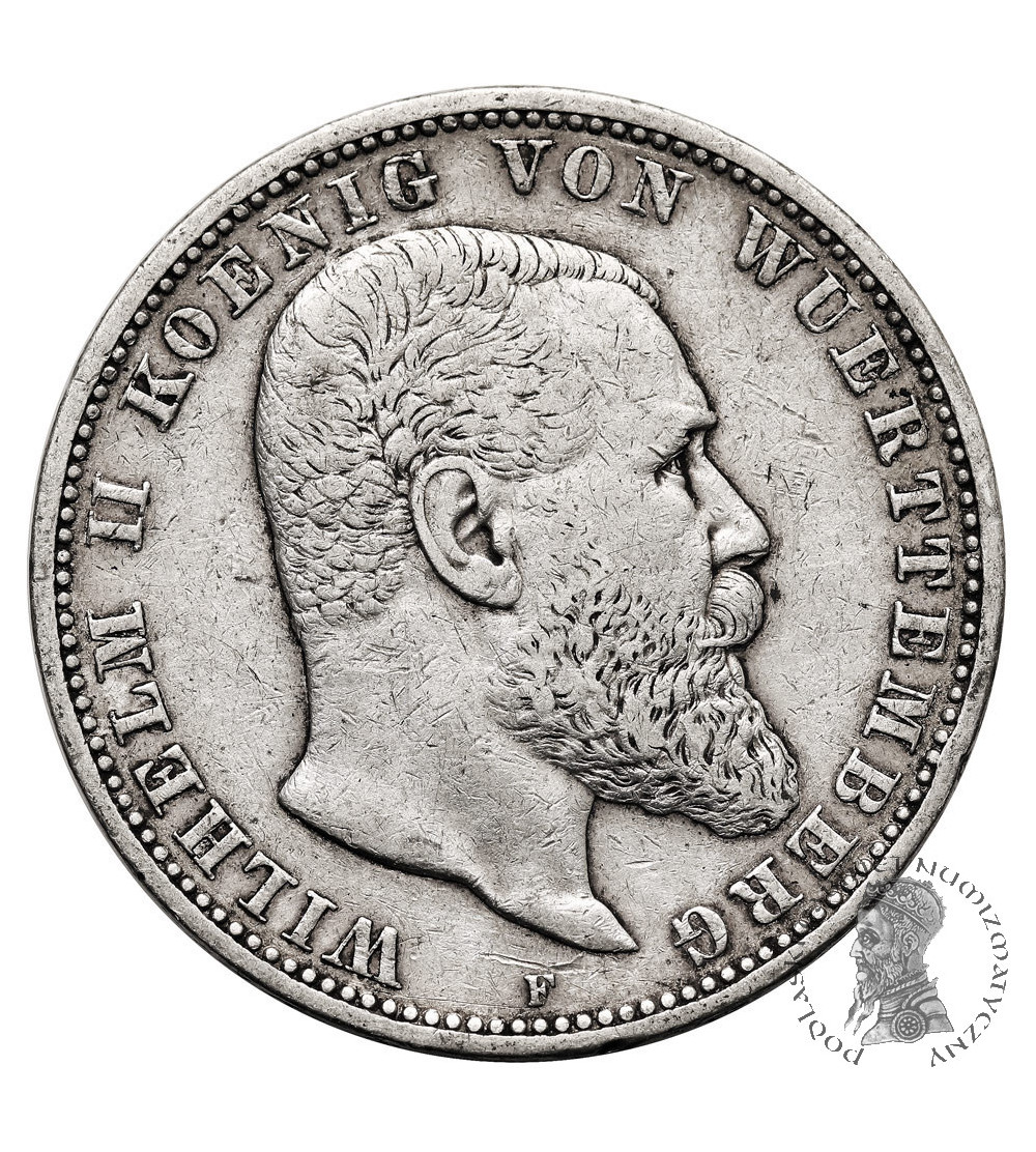 Germany. Württemberg, Wilhelm II, 1891-1918. 5 Mark 1899 F