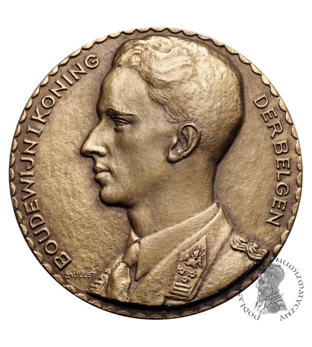 Belgia, Baudouin I / Baldwin I Koburg (1951-1993). Medal nadany L. Olivier przez Ministra Klas Średnich, MULLER