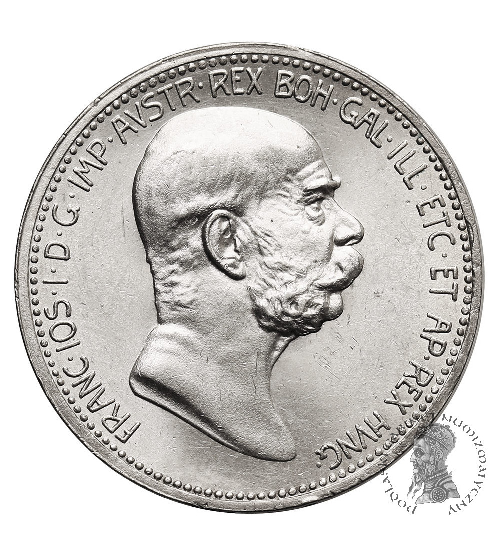 Austria, Cesarz Franciszek Józef I (Franz Joseph I), 1848-1916. 1 korona 1908, 60 Rocznica Panowania Franciszka Józefa I