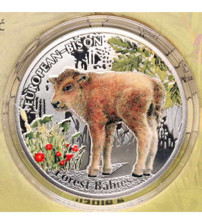 Niue. 1 Dollar 2014, European Bison, series: Forest Babies - Proof