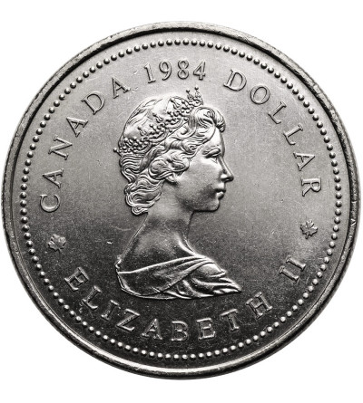 Kanada, Elżbieta II (1952-2022). 1 dolar 1984, 450 rocznica lądowania Jacquesa Cartiera na półwyspie Gaspe