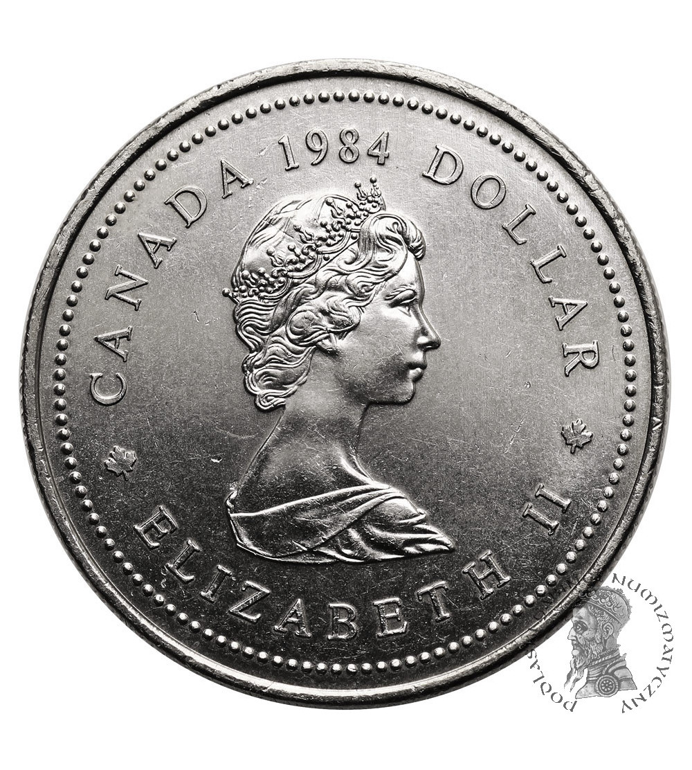 Kanada, Elżbieta II (1952-2022). 1 dolar 1984, 450 rocznica lądowania Jacquesa Cartiera na półwyspie Gaspe