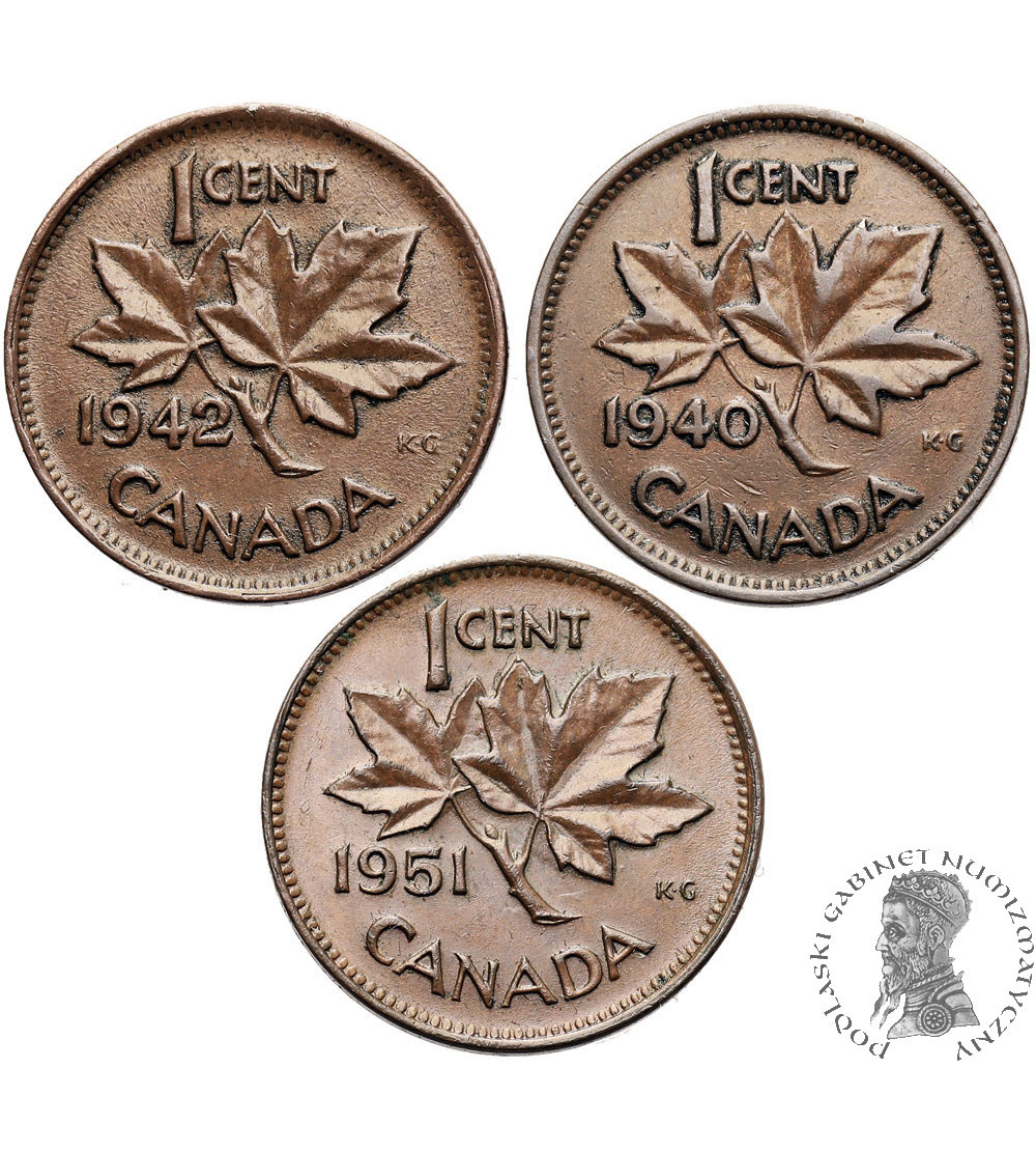 Canada, George VI (1936-1952). Set of 3 x 1 Cent 1940, 1942, 1951