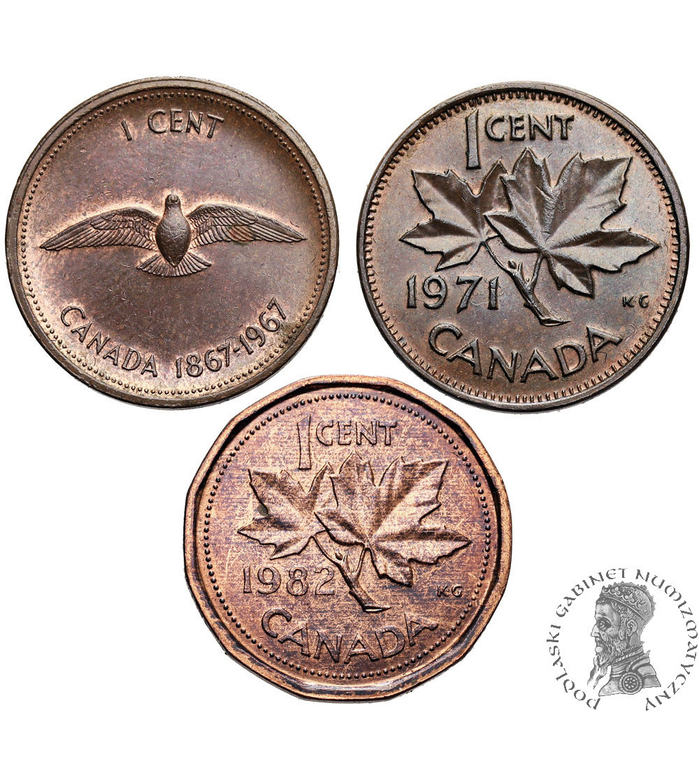 Canada, Elizabeth II (1952-2022). Set of 3 x 1 Cent 1967, 1971, 1982