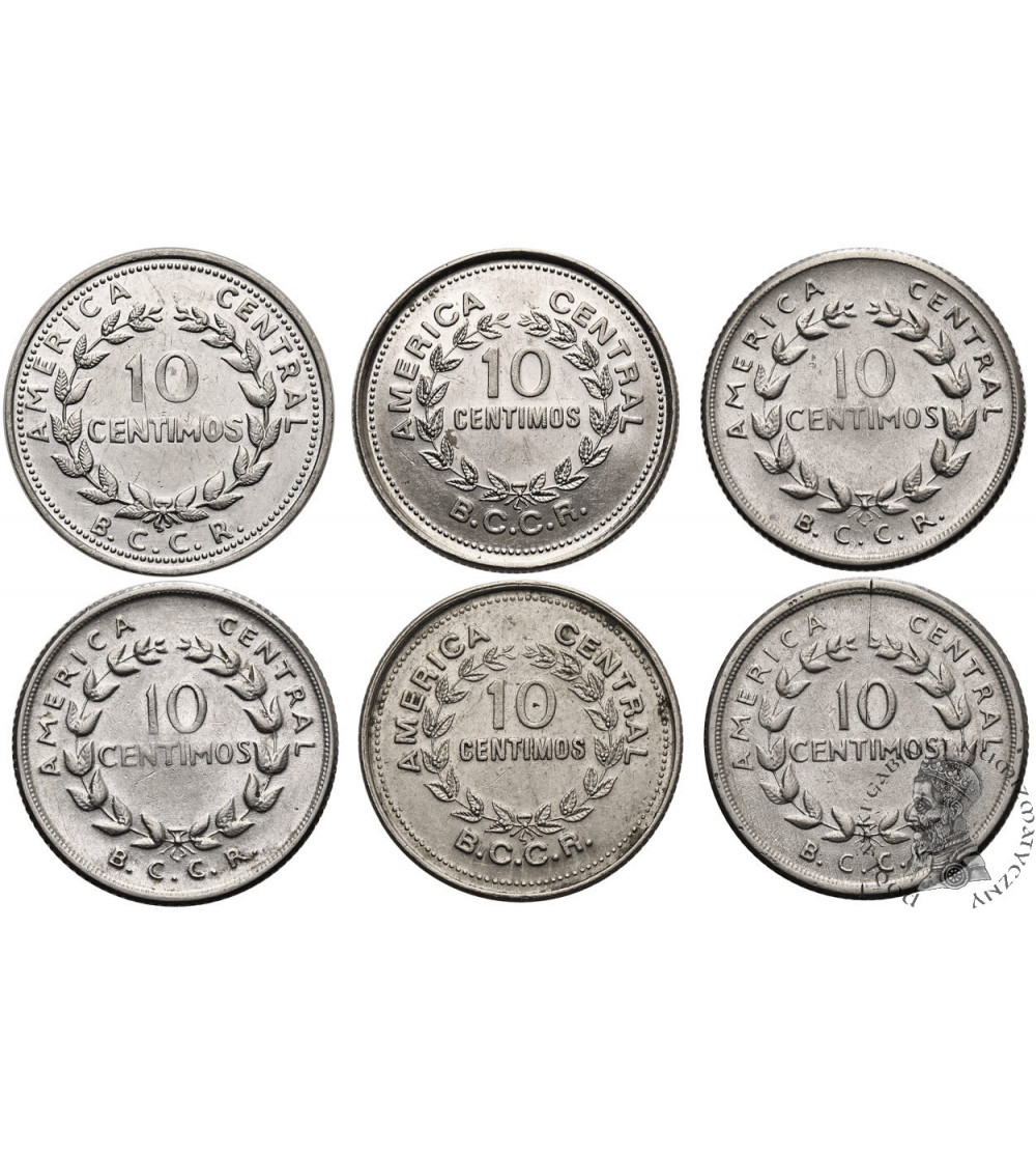 Costa Rica. Set of 10 Centimos 1953, 1958, 1967, 1976, 1979, 1982
