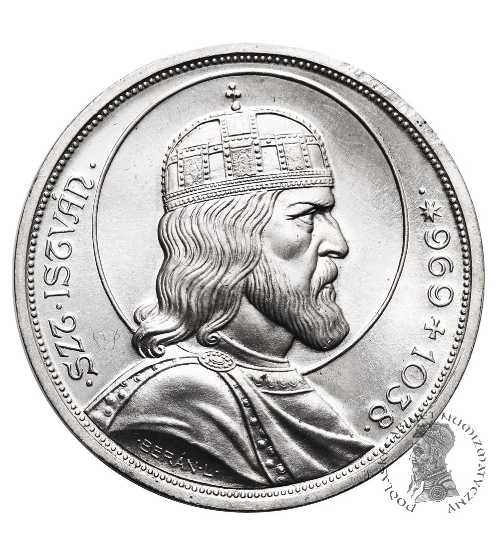 Węgry, Miklós Horthy. 5 pengo (Pengő) 1938, 900 Rocznica Śmierci Świętego Stefana - Proof