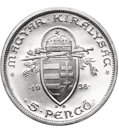 Węgry, Miklós Horthy. 5 pengo (Pengő) 1938, 900 Rocznica Śmierci Świętego Stefana - Proof