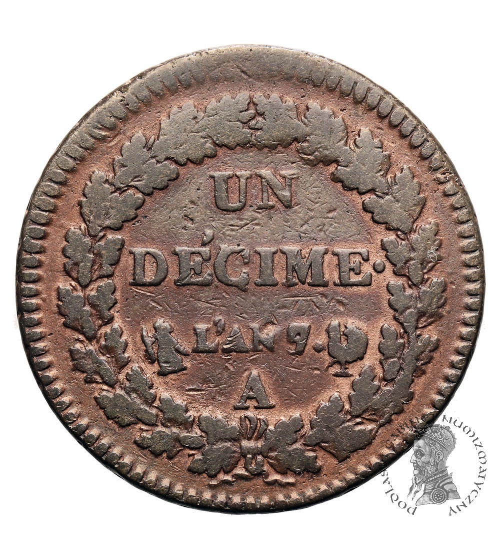 France, First Republic (1792-1804). Decime, A LN 7/6 (1798) A, Paris Mint