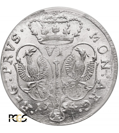 Prusy Wschodnie, Fryderyk II Wielki 1740-1786. Szóstak 1754 E, Królewiec - PCGS MS 63
