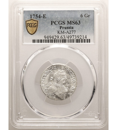 Prusy Wschodnie, Fryderyk II Wielki 1740-1786. Szóstak 1754 E, Królewiec - PCGS MS 63