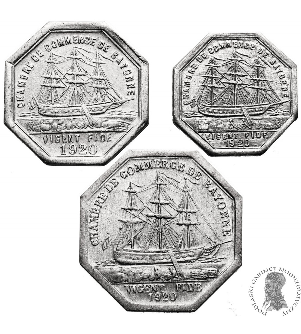 Francja. Monety zastępcze, 10, 25, 50 Centimes 1920, Chambre de Commerce - Bayonne