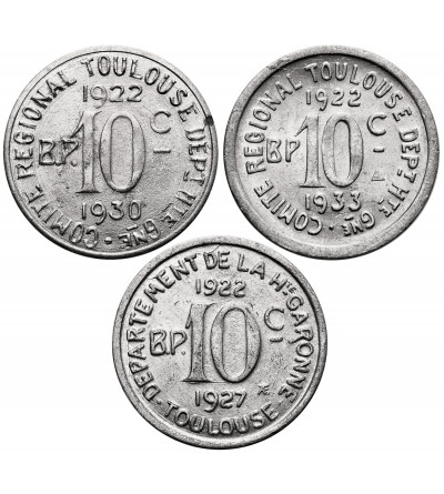 France. Emergency money, 10 Centimes 1922 / 1927, 1930, 1933, Union Latine Comité du Sud Ouest - Toulouse