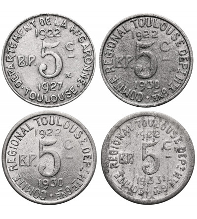 France. Emergency money, 5 Centimes 1922 / 1927, 1930, 1930, 1933, Union Latine Comité du Sud Ouest - Toulouse