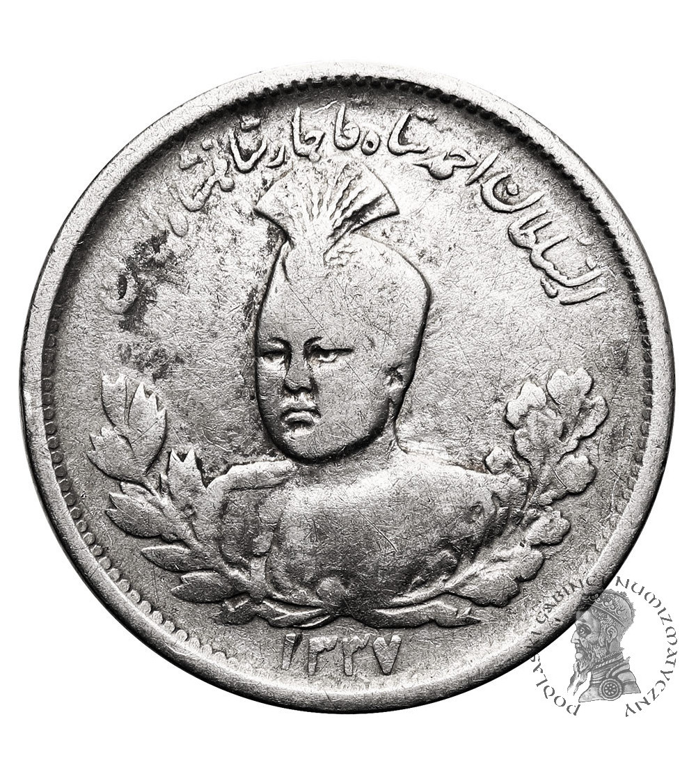 Iran. Sultan Ahmad Shah, AH 1327-1344 / 1909-1925 AD. 1000 Dinars (1 Kran/ Qiran), AH 1337 / 1918 AD Iran. Sultan Ahmad Shah, AH 1327-1344 / 1909-1925 AD. 1000 Dinars (1 Kran/ Qiran), AH 1337 / 1918 AD