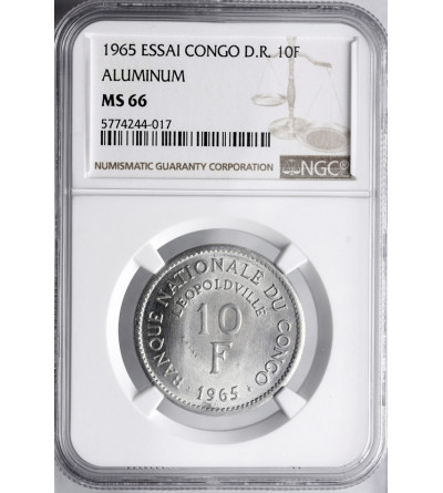 Kongo, Republika Demokratyczna. 10 franków 1965 - ESSAI (próba) - NGC MS 66