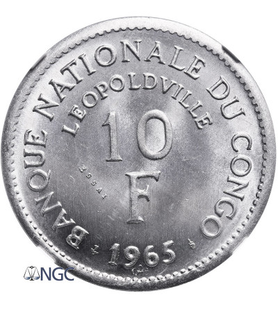 Congo, Democratic Republic. 10 Francs 1965 - ESSAI, NGC MS 66