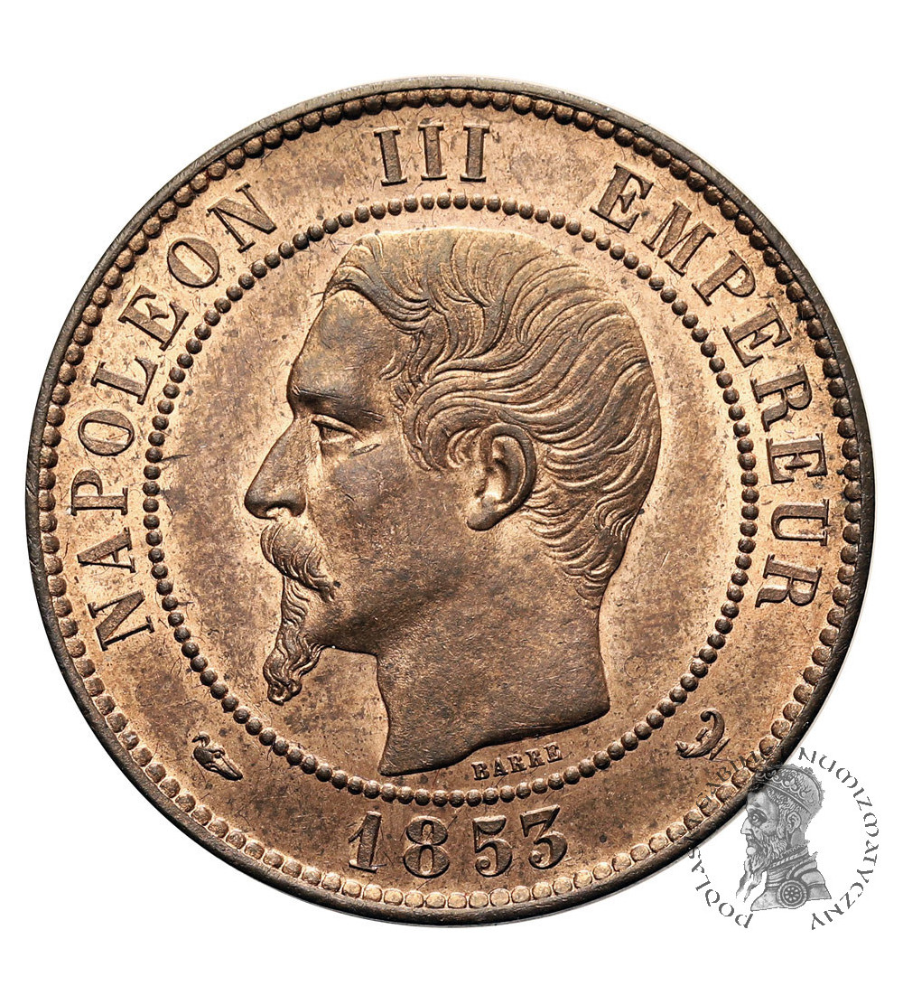 Francja, Napoleon III (1852-1870). 10 Centimes 1853, upamiętniające wizytę Napoleona III w Lille Francja, Napoleon III (1852-1870). 10 Centimes 1853, upamiętniające wizytę Napoleona III w Lille