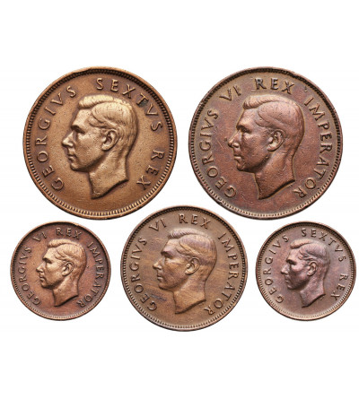 South Africa, George VI (1936-1952). Set of 5 coins: 1/4 Penny (x 2), 1/2 Penny, 1 Penny (x 2)