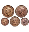 RPA, Jerzy VI (1936-1952). Zestaw 5 monet: 1/4 penny (x 2), 1/2 penny, 1 penny (x 2)