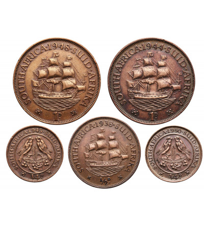 RPA, Jerzy VI (1936-1952). Zestaw 5 monet: 1/4 penny (x 2), 1/2 penny, 1 penny (x 2)