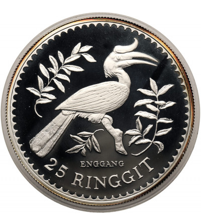 Malaysia. 25 Ringgit 1976, Rhinoceros Hornbill, series: Conservation - Proof