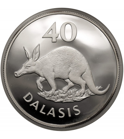 Gambia. 40 Dalasis 1977, World Wildlife Conservation, Aardvark - Proof
