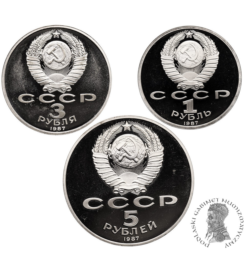 Rosja (ZSRR). Zestaw 1, 3, 5 Rubli 1987, 70 Rocznica Rewolucji Październikowej - Proof Rosja (ZSRR). Zestaw 1, 3, 5 Rubli 1987, 70 Rocznica Rewolucji Październikowej - Proof