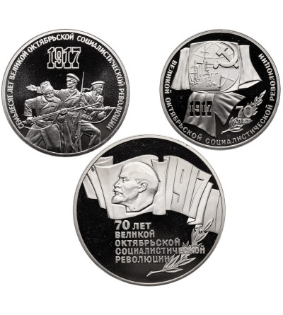 Rosja (ZSRR). Zestaw 1, 3, 5 Rubli 1987, 70 Rocznica Rewolucji Październikowej - Proof